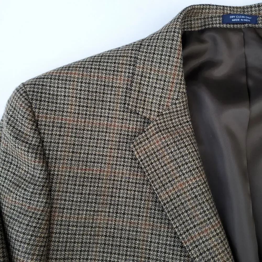 Saddlebred Blazer Sport Coat Academia Wool Blend Elbow Patch Houndstooth 48R